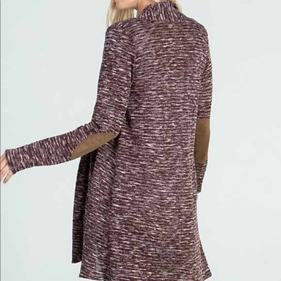 🍷🆕NINA MARLED MERLOT ELBOW PATCH CARDIGAN🍷NWT - Picture 2 of 8